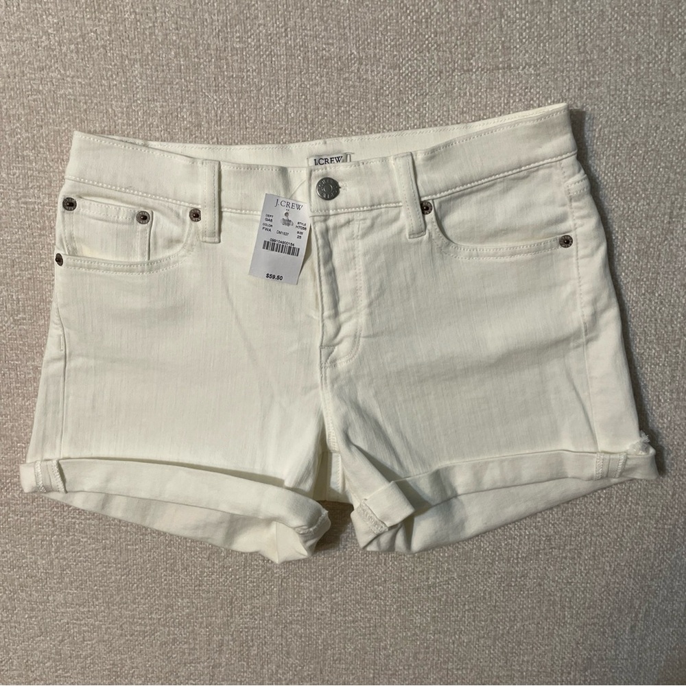 J. Crew Women's White Denim Shorts Mid Rise Cut Off Frayed